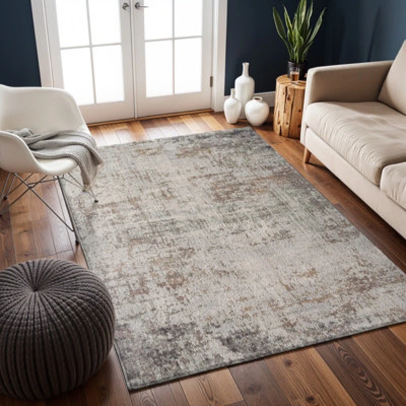 Image of Livabliss Round Abstract Modern Marble Dark Brown Alix Area Rug 160 X 215cm - Easy Care, Non Shedding, Ideal For Living Room & Bedroom