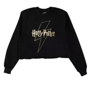 Image of Harry Potter Womens/Ladies Lightning Bolt Crop Sweatshirt (L) (Black)