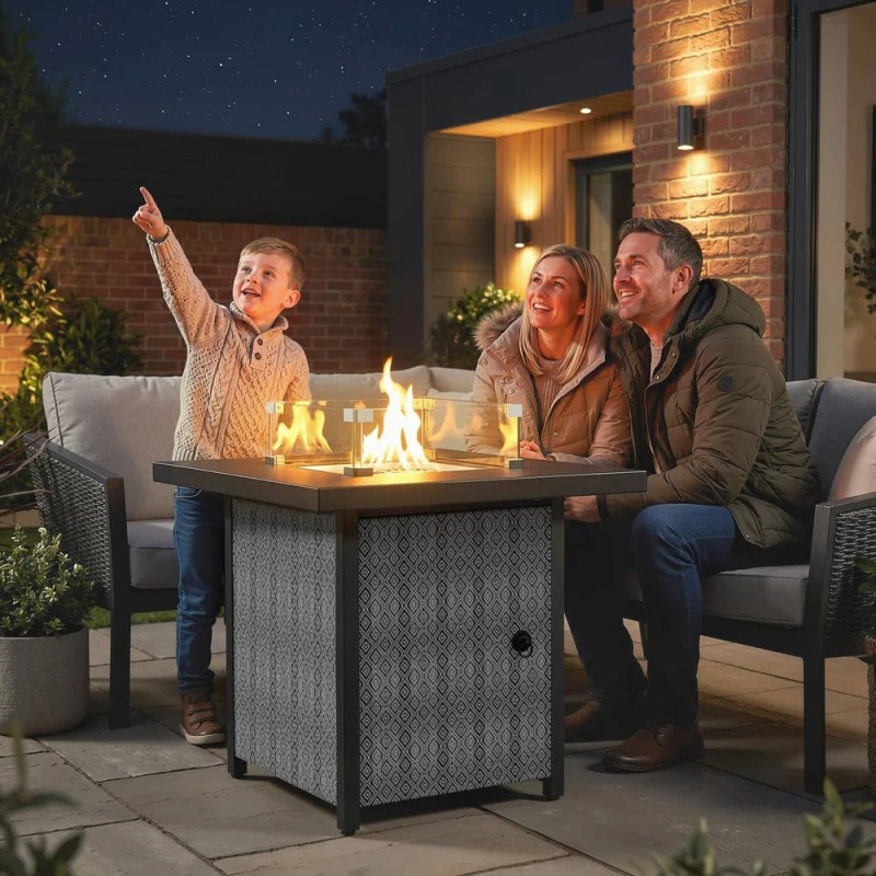 Image of OUTSUNNY Propane Gas Fire Pit Table for Garden, 11.7 KW Smokeless Firepit in Black Unisex