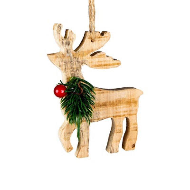 Image of Shatchi Wooden Craft Reindeer Shape - Tree Hanging Decoration - 12X8X1.5cm Multi