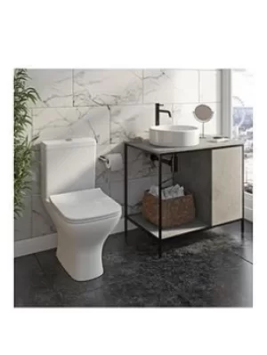 Image of Victoria Plum Grey Washstand With Black Steel Frame And Countertop Basin
