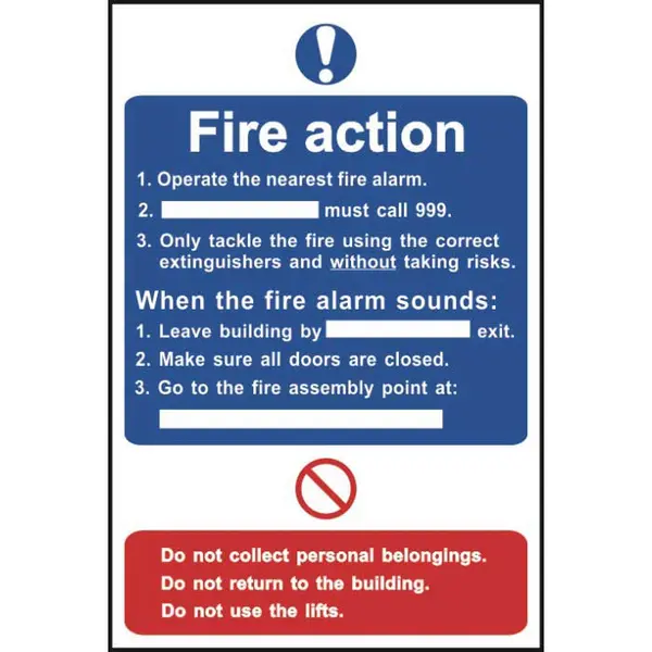 Image of ESE Direct Fire Action Sign - Self Adhesive Vinyl - 300 x 200mm 11506 Mandatory Signs
