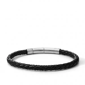 Image of Fossil Mens Black Leather Plait Bracelet