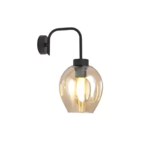 Image of Lukka Black Dome Wall Lamp with Amber Glass Shades, 1x E27