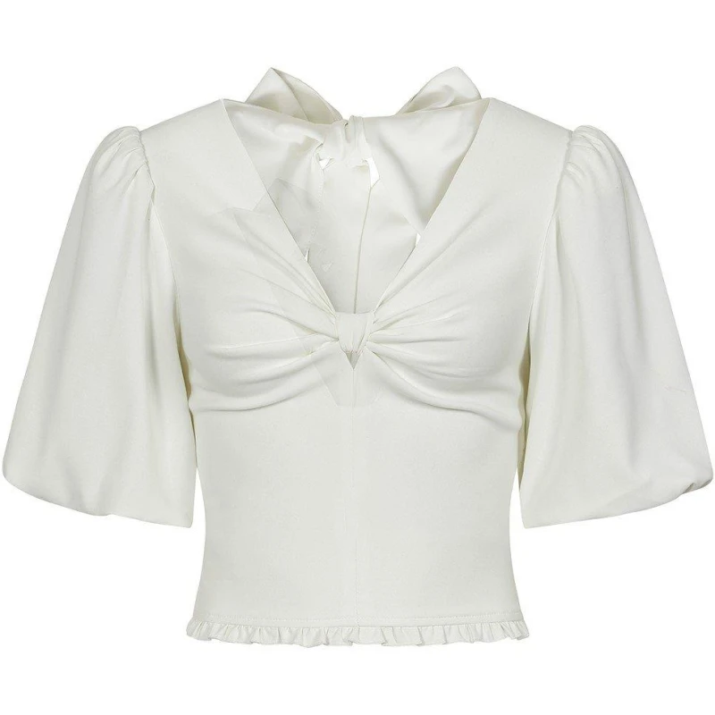 Image of Little Mistress Womens Cream Tie Back Crop Top Size: 14 Cream Female 14