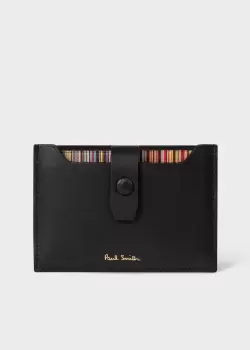 Image of Paul Smith Black Leather Credit Hard Holder With 'Signature Stripe' Pull Out
