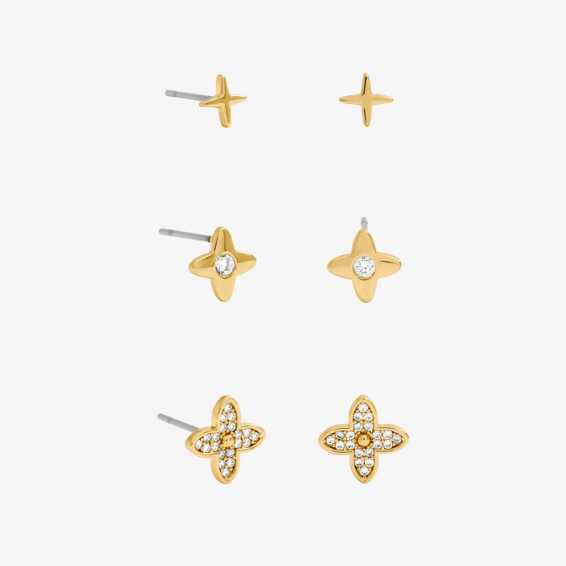 Image of Inicio Crystal Clover Earrings - Pack of 3 - Gift Pouch Multi Earrings One Size Gold 41593610000
