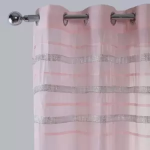 Image of Sienna Pair Of Diamante Voile Net Curtain Eyelet Top Blush - 55" X 87"