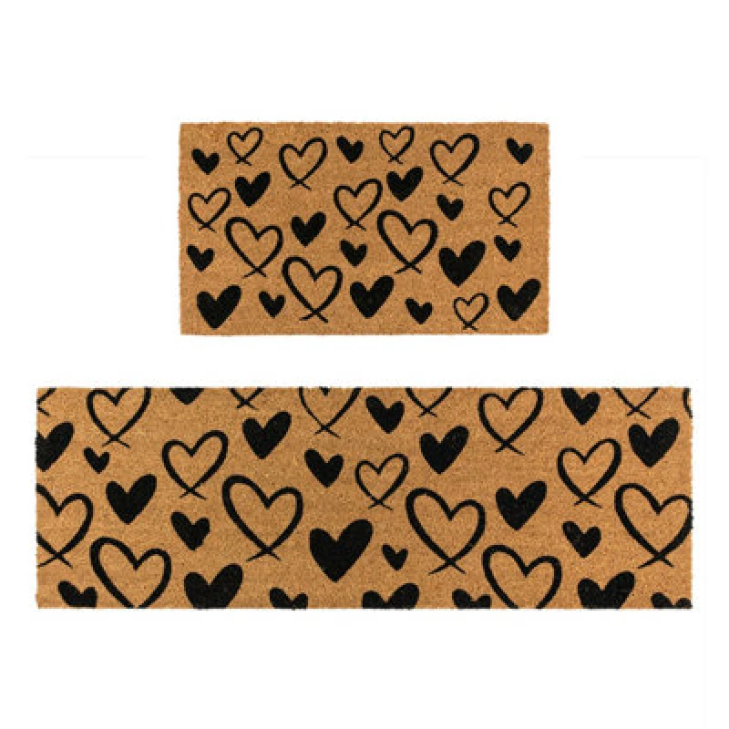 Image of Jvl Eco-Friendly Latex Backed Coir Entrance Doormat And Runner Set - Hearts