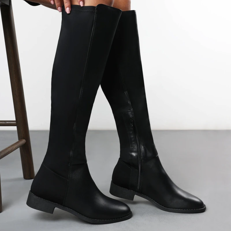 Image of Where's That From Womens 'Diem' Over Тhe Knee Pull On Boots with Low Heel in Black Size: 6 Black Female 6