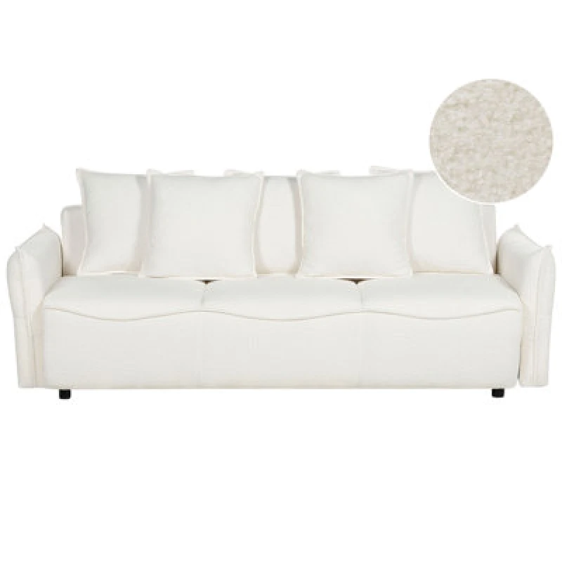 Image of Beliani Sofa Bed 3 Seater Krama Boucle White With Storage