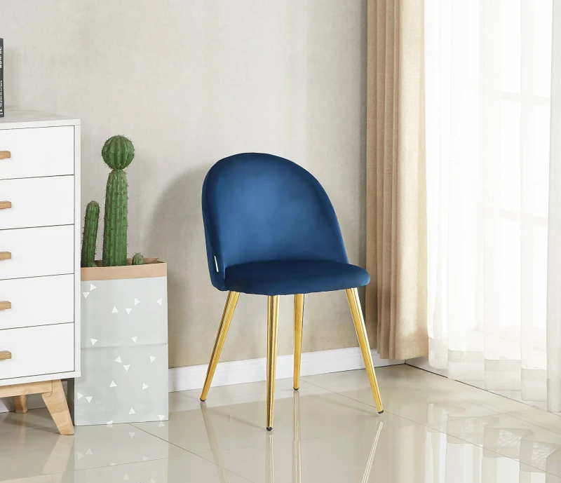 Image of Life Interiors Life Interiors Set of 4 Lucia Ergonomic Velvet Dining Chairs with Wooden Legs, Modern Upholstered Accent Chair in Royal Royal One Size