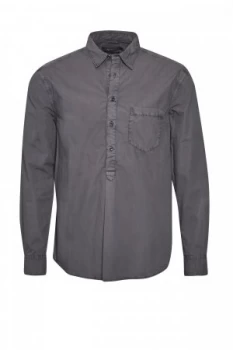 Image of Mens French Connection Garment Poplin Popover Collared Shirt Grey Marl