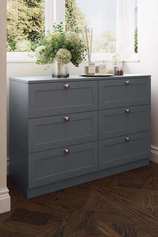 Image of FWStyle FWStyle Dark Grey 6 Drawer Panelled Chest Of Drawers Grey One Size Unisex 5056413127310