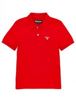 Image of Barbour Boys Classic Short Sleeve Pique Polo Top - Red, Size 8-9 Years