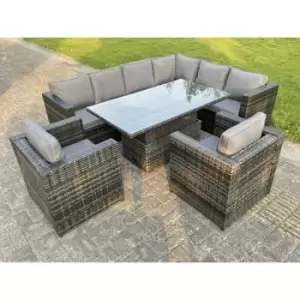 Image of Fimous 8 Seater Outdoor Dark Grey Rattan Dining Set with Black Tempered Glass Table