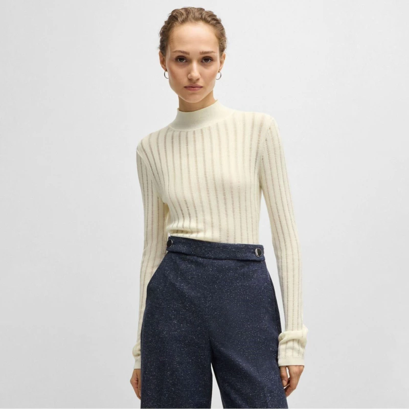 Image of Boss Fatirami Structured Stripes Sweater White female L