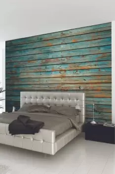 Image of Rustic Wood Effect Blue Matt Smooth Paste the Wall Mural 300cm wide x 240cm high
