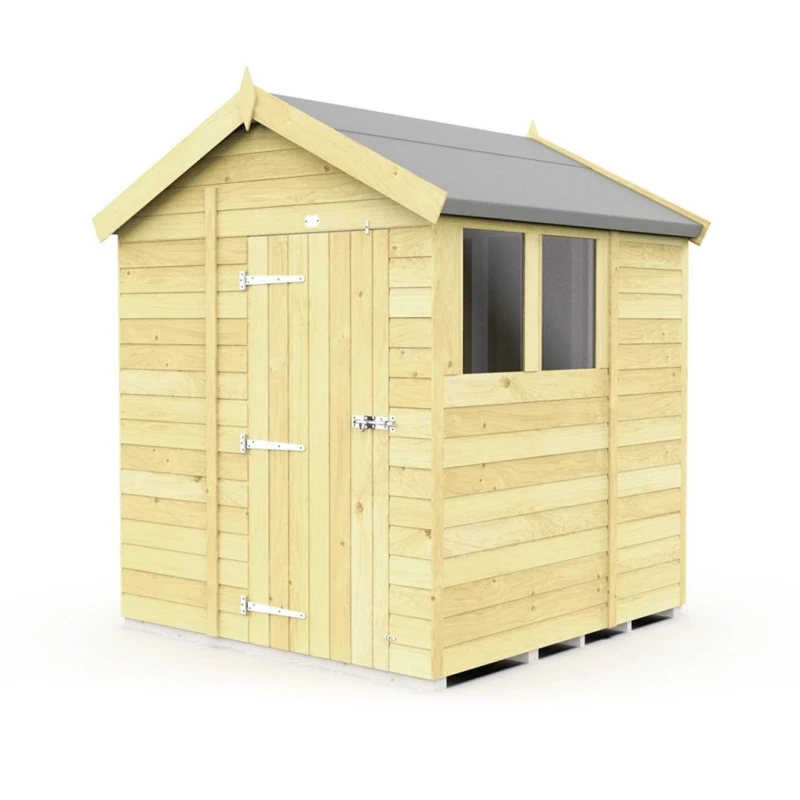 Image of Buttercup Farm 6 x 7 Feet Apex Shed - Single Door W/ Windows - L214 x W175 x H217cm in Brown Brown Unisex