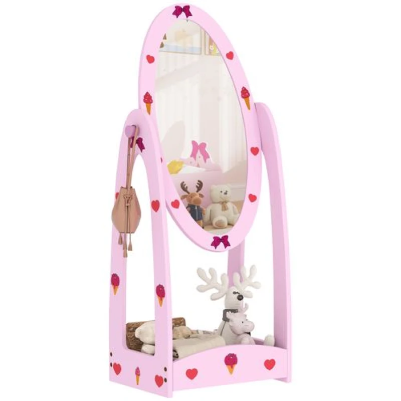 Image of AIYAPLAY 360° Rotating Kids Full Length Mirror with Storage Shelf, Hot Pink Bright Pink