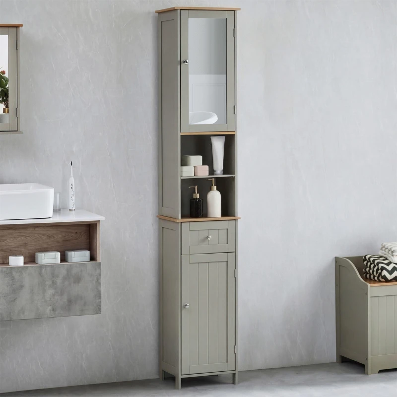 Image of Lassic Bath Vida Priano 2 Door Tall Cabinet With Mirror Grey unisex 2 Door