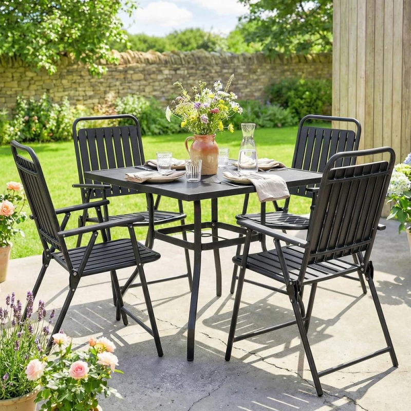 Image of OUTSUNNY Folding Garden Chairs Set of 4 with Plastic Seat & Back, Black Unisex