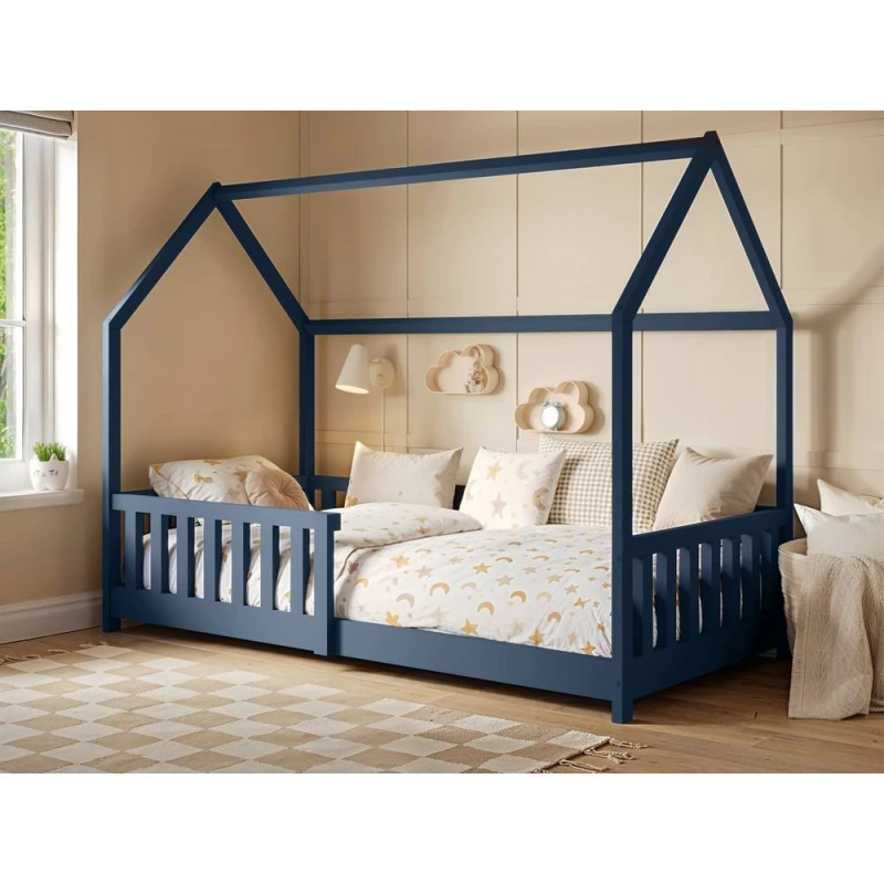 Image of Flair Explorer Wooden Playhouse Bed with Rails in Navy Size: Single Navy Unisex Single