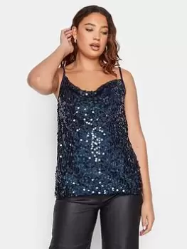 Image of Long Tall Sally Sequin Cami Top Navy, Blue, Size 8, Women