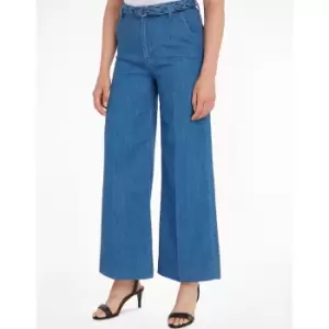 Image of Wide Leg Jeans with Plaited Belt, Mid Rise