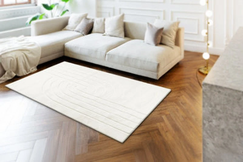 Image of RugsX Curvy White 11 Curves Washable Rug, Structured, Embossed, Plush 60X100 Cm