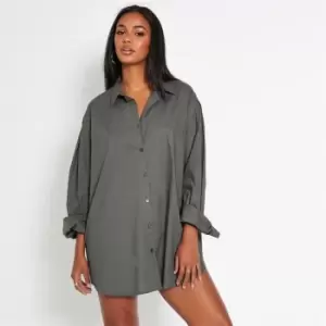 Image of I Saw It First Cotton Poplin Exaggerated Sleeve Shirt Dress - Grey