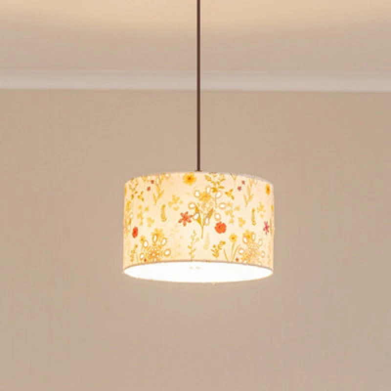 Image of ValueLights Flora Delicate Flower Embroidered Fabric Drum Lamp Shade Multi