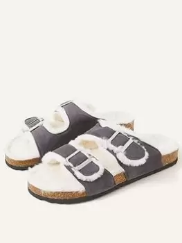 Image of Accessorize Double Strap Fur Lined Footbed, Black, Size 39, Women