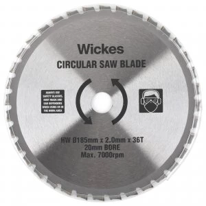 Image of Wickes 36 Teeth Universal Wood and Metal Circular Saw Blade 185 x 20mm