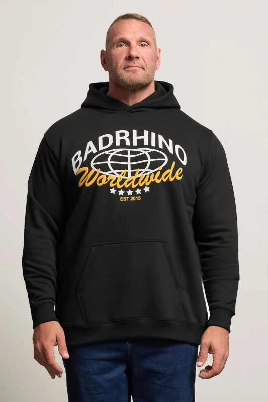 Image of BadRhino BadRhino Men Worldwide Print Hoodie in Black Size: large Black L Male 5063589387608