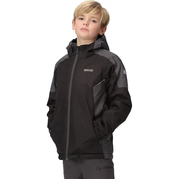 Image of Regatta Boys Hurdle Iv Waterproof Insulated Jacket Coat 3-4 Years - Chest 55-57cm (Height 98-104cm) Black/Seal Grey RKP239B-28P-3