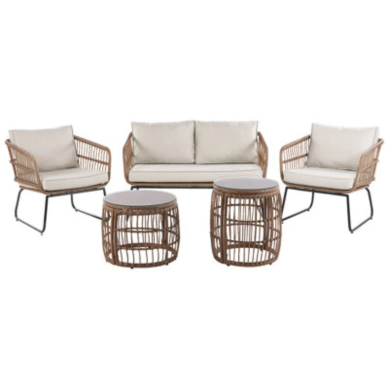 Image of Beliani Garden Lounge Set With Table 4 Seater Ravello Pe Rattan Natural