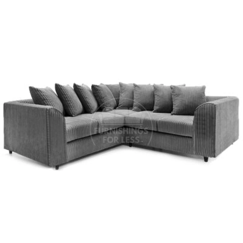 Image of Furnishings For Less UK Ferguson Grey 5 Seater Fabric Corner Sofa L Shaped Jumbo Cord - Scatter Back