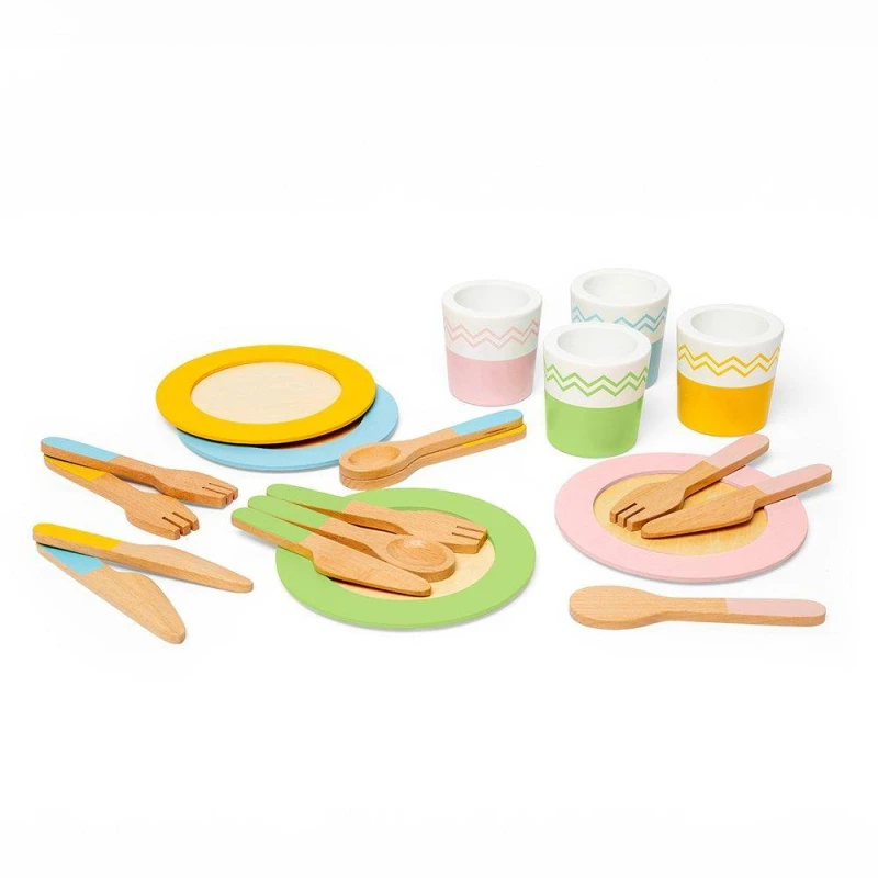 Image of Bigjigs Toys Wooden 20 Piece Dinner Service Set Multi