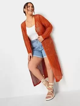 Image of Yours Longline Crochet Cardigan Orange, Size 26-28, Women