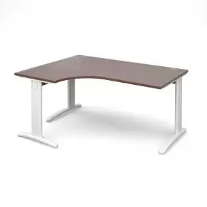 Image of TR10 deluxe left hand ergonomic desk 1600mm - white frame and walnut