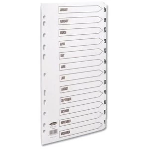 Image of Concord Commercial Index Mylar-reinforced Europunched Jan-Dec Clear Tabs A4 White Ref 09501
