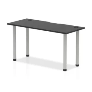 Image of Impulse Black Series 1400 x 600mm Straight Table Black Top with Cable Ports Silver Leg