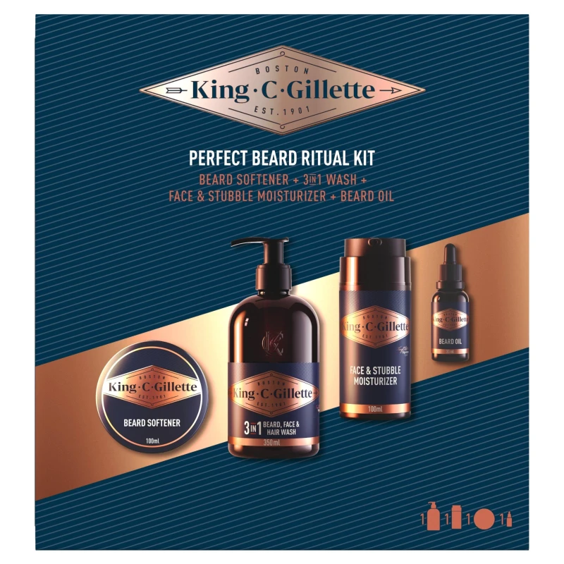 Image of Gillette King C. Gillette Mens Beard Ritual Kit Gift Set Brown male N/A