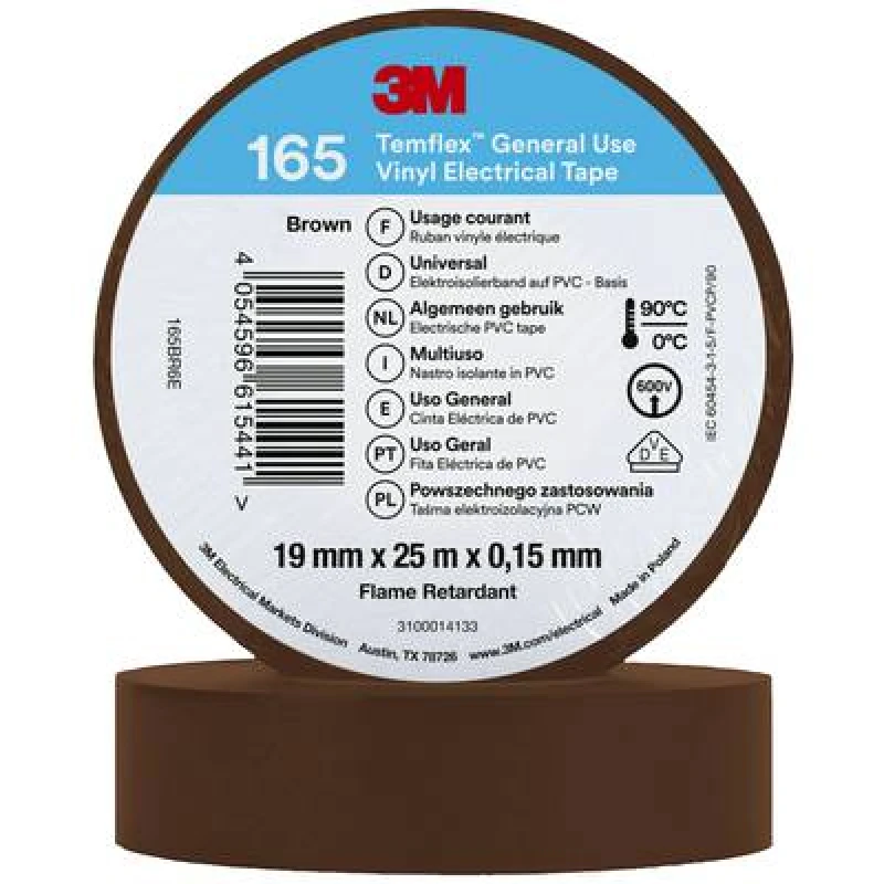 Image of 3M 3M Temflex 165 165BR6E Electrical tape Temflex 165 Brown (L x W) 25 m x 19mm 165BR6E
