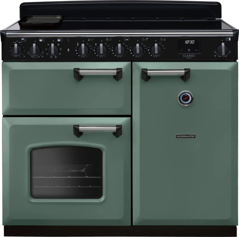 Image of Rangemaster CLDL100EIPMGR/CM1 Classic Deluxe 100cm Induction Range Cooker Chrome Trim 14675 - MINERAL GREEN CLDL100EIPMGR/CM1