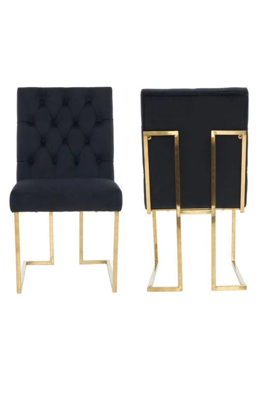 Image of Life Interiors Life Interiors Set of 2 Siena Luxury Tufted Velvet Dining Chairs with Gold Frame in Black One Size Unisex 5056660011684