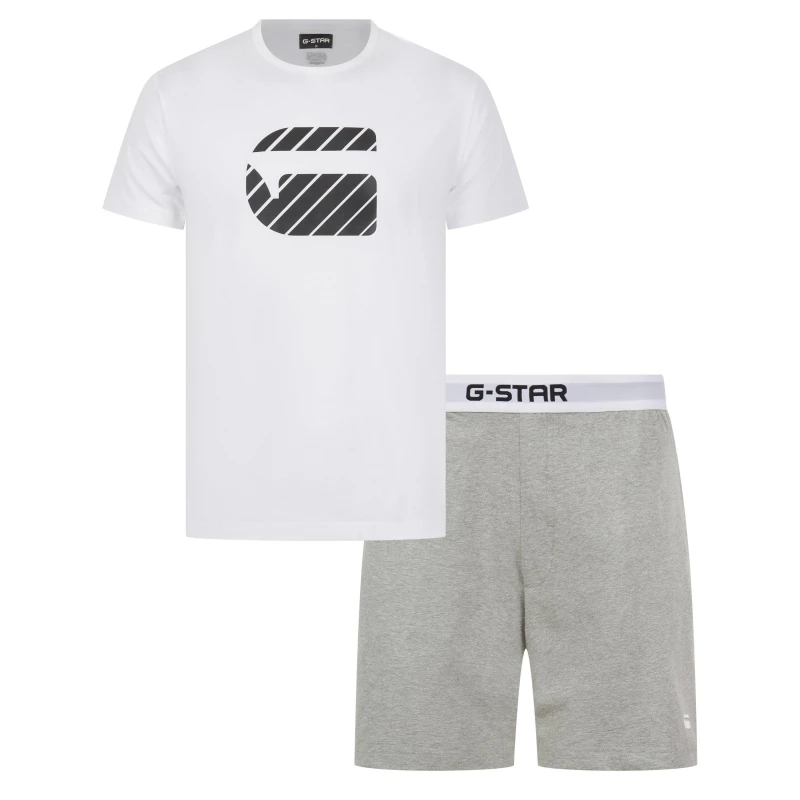 Image of G Star Mens Vine T&S Short Sleeve Pyjama Set White/Grey male Large