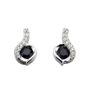 Image of 9Ct White Gold Swirl Blue Sapphire and Diamond Earrings