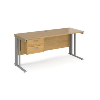 Image of Office Desk Rectangular Desk 1600mm With Pedestal Oak Top With Silver Frame 600mm Depth Maestro 25 MCM616P2SO